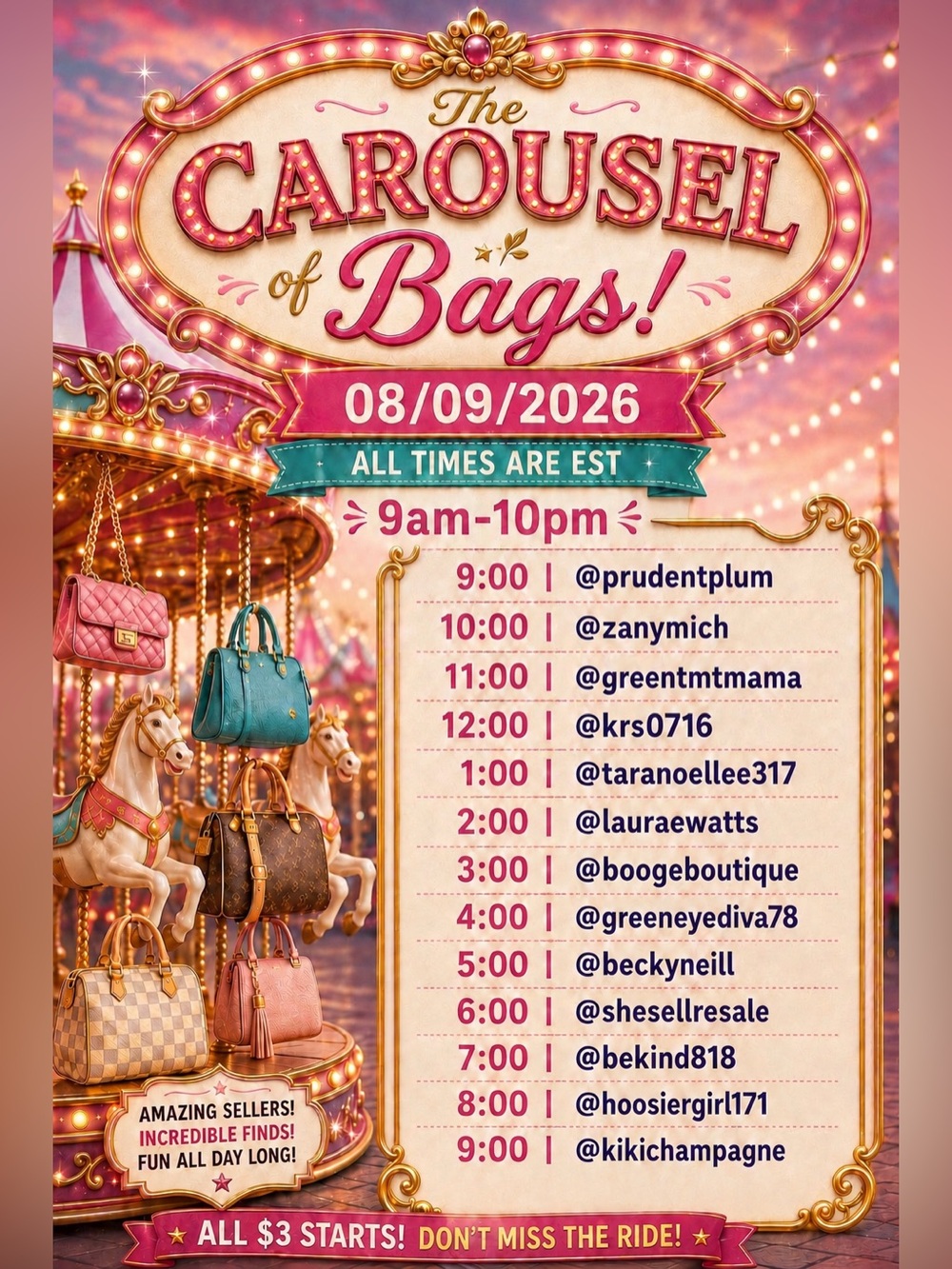 Carousel of Bags! 8/9/2026 9am-10pm EST - Picture 2 of 2